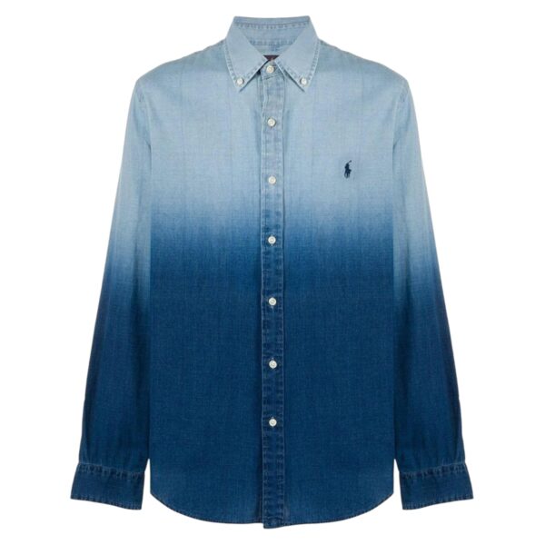 Camisa Polo Ralph Lauren Oxford azul de corte estándar ajustado con diseño . - Imagen 2